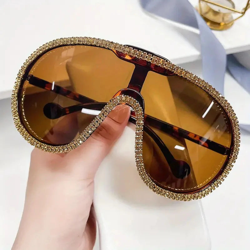Luxury Rhinestone Oversized Shield Sunglasses