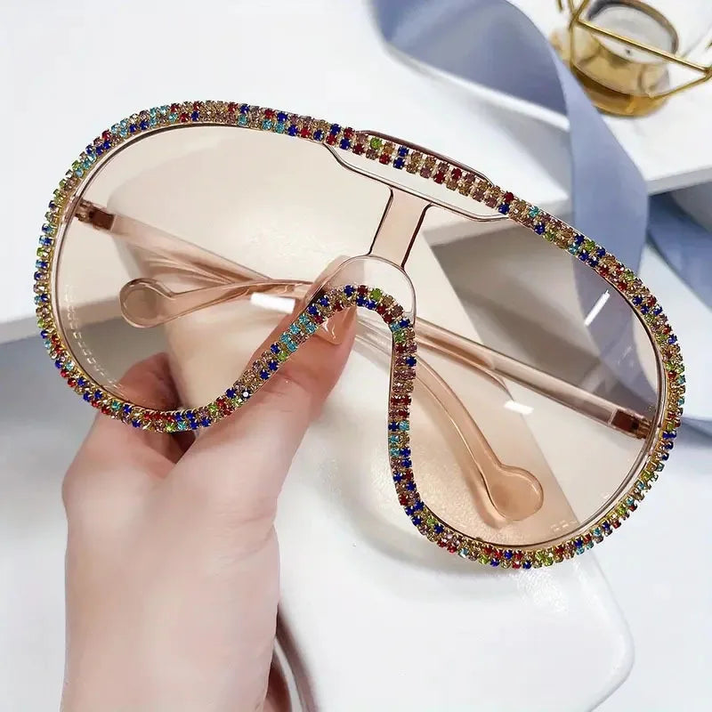Luxury Rhinestone Oversized Shield Sunglasses